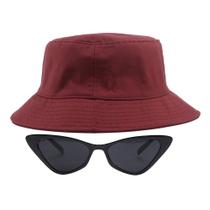 Kit Chapéu Bucket Hat E Óculos De Sol Feminino Gatinho MD-02