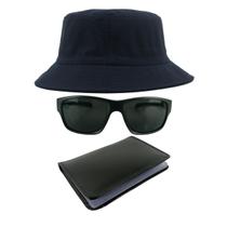 Kit Chapéu Bucket Hat, Óculos de Sol Retangular E Carteira MD-38