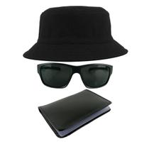 Kit Chapéu Bucket Hat, Óculos de Sol Retangular E Carteira MD-38