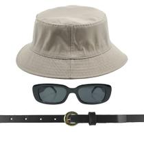 Kit Chapéu Bucket, Oculos De Sol Proteção Uv400 E Cinto Fininho CF03 - Odell Vendas OnLine
