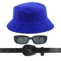 Kit Chapéu Bucket, Oculos De Sol Proteção Uv400 E Cinto Fivela Oval CF12