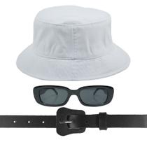 Kit Chapéu Bucket, Oculos De Sol Proteção Uv400 E Cinto Fivela Violão CF35