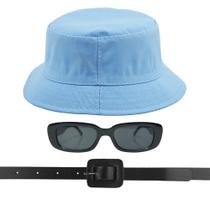 Kit Chapéu Bucket, Oculos De Sol Proteção Uv400 E Cinto Quadrado CF01