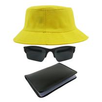 Kit Chapéu Bucket, Óculos de Sol Retangular Esporte E Carteira Masculina MD-01