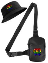 Kit Chapeu Bucket Preto + Shoulder Bag Mini Bolsa Lateral Masculina Estampa LGBT - MP MODA MASCULINA SINCE 2010