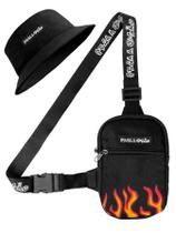 Kit Chapeu Bucket Preto + Shoulder Bag Mini Bolsa Lateral Masculina Pega a Visão Fogo PV Kit Chapeu Bucket Preto + Shoulder Bag Mini Bolsa Lateral Masculina Pega a Visão Fogo PV