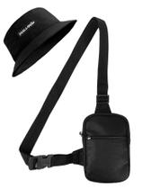 Kit Chapeu Bucket Preto + Shoulder Bag Mini Bolsa Lateral Masculina Preta Lisa Kit Chapeu Bucket Preto + Shoulder Bag Mini Bolsa Lateral Masculina Preta Lisa