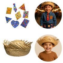 Kit Chapéu de Palha Infantil Desfiado e Remendo Adesivo Kit Chapéu de Palha Infantil Desfiado e Remendo Adesivo