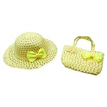 Kit Chapeu e Bolsa em Palha Sintetica Amarelo Kit Chapeu e Bolsa em Palha Sintetica Amarelo