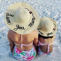 Kit Chapeu Floppy Mãe e Filha de Fibra Sintética Off Bordado Love You More