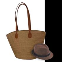 Kit Chapéu Palha ABA CURTA Panama + Bolsa GOLD Praia Tote Alça Grande Feminina 1015 Kit Chapéu Palha ABA CURTA Panama + Bolsa GOLD Praia Tote Alça Grande Feminina 1015