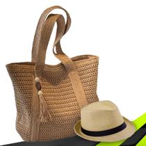 Kit Chapéu Palha ABA CURTA Panama + Bolsa PREMIUM Praia Feminino 1011
