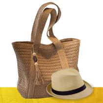 Kit Chapéu Palha ABA CURTA Panama + Bolsa PREMIUM Praia Feminino 1011