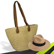 Kit Chapéu Palha ABA MÉDIA + Bolsa GOLD Tote Alça Grande Praia Feminino 1016 Kit Chapéu Palha ABA MÉDIA + Bolsa GOLD Tote Alça Grande Praia Feminino 1016