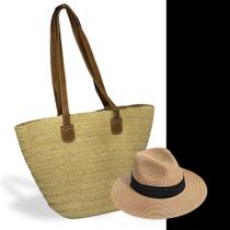 Kit Chapéu Palha ABA MÉDIA + Bolsa GOLD Tote Alça Grande Praia Feminino 1016 Kit Chapéu Palha ABA MÉDIA + Bolsa GOLD Tote Alça Grande Praia Feminino 1016
