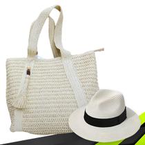Kit Chapéu Palha ABA MÉDIA + Bolsa PREMIUM Praia Feminino 1012