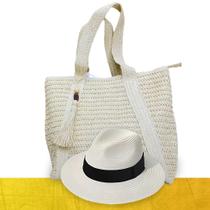 Kit Chapéu Palha ABA MÉDIA + Bolsa PREMIUM Praia Feminino 1012 Kit Chapéu Palha ABA MÉDIA + Bolsa PREMIUM Praia Feminino 1012