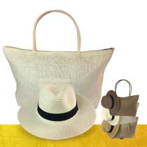 Kit Chapéu Palha + Bolsa Casual Praia Feminino ABA MÉDIA 989
