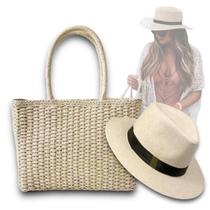 Kit Chapéu Palha + Bolsa Casual Praia Feminino ABA MÉDIA PANAMÁ 336 Kit Chapéu Palha + Bolsa Casual Praia Feminino ABA MÉDIA PANAMÁ 336