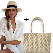 Kit Chapéu Palha + Bolsa Casual Praia Feminino ABA MÉDIA PANAMÁ 336 Kit Chapéu Palha + Bolsa Casual Praia Feminino ABA MÉDIA PANAMÁ 336