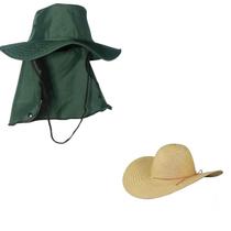 KIT Chapéu Pescador Australiano com Proteção Pescoço Camping + Chapéu Pantaneiro De Palha Carnaúba Country Marcatto - YYY8