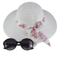 Kit Chapéu Praia Palha Feminino E Oculos Escuro, Para Passeios Kit Chapéu Praia Palha Feminino E Oculos Escuro, Para Passeios