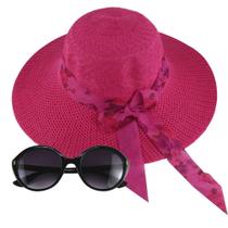 Kit Chapéu Praia Palha Feminino E Oculos Escuro, Para Passeios