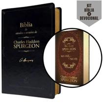 Kit Charles Spurgeon: 1 Bíblia de Estudos NVT Capa Preta + 1 Devocional Manhã e Noite - Crente/ Cristão/ Evangélico - Pão Diário