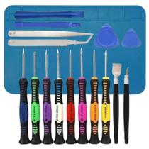 Kit Chave 16 Peças Pinças Manutenção Eletrônica com Manta Antiestática Azul 30x20cm Kit Chave 16 Peças Pinças Manutenção Eletrônica com Manta Antiestática Azul 30x20cm