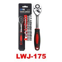 Kit Chave Canhão Catraca 13 PeçasAço Cromo Cabo Emborrachado - Luatek Kit Chave Canhão Catraca 13 PeçasAço Cromo Cabo Emborrachado - Luatek