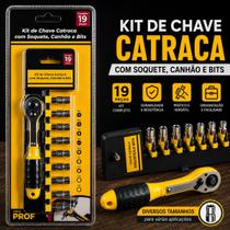Kit Chave Catraca 19 Peças Soquete Bits Canhão Kit Chave Catraca 19 Peças Soquete Bits Canhão