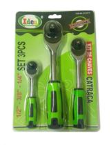 Kit Chave Catraca 3 Peças 1/2-3/8-1/4 Polegadas P/ Soquetes - Idea Kit Chave Catraca 3 Peças 1/2-3/8-1/4 Polegadas P/ Soquetes - Idea