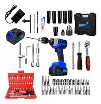 Kit Chave Catraca 46 Peças Profissional + Furadeira de Impacto Parafusadeira 48v 2300 rpm