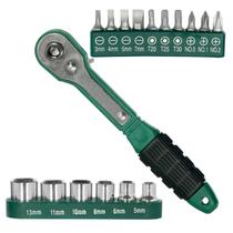 Kit Chave Catraca Com Pontas E Soquetes Com 17 Peças Kit Chave Catraca Com Pontas E Soquetes Com 17 Peças