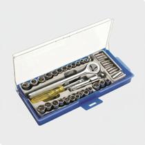 Kit Chave Catraca Reversível Jogo Soquete Com Estojo 40 Peças Kit Chave Catraca Reversível Jogo Soquete Com Estojo 40 Peças