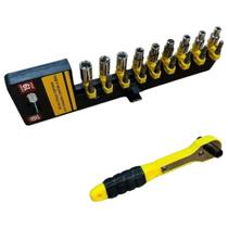 Kit Chave Catraca Soquete Canhão E Bits 19 Peças