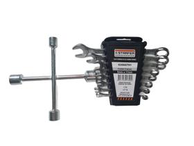 Kit Chave Combinada Boca Estrela 8 Peças Mais Chave Cruzeta 11-13-15-17