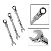 Kit Chave Combinada Catraca Cabeça Articulada 11mm 12mm 15mm Kit Chave Combinada Catraca Cabeça Articulada 11mm 12mm 15mm