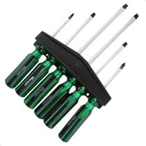 Kit Chave De Fenda e Philips Aço Carbono 6 Peças + Rack