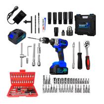 Kit Chave de Impacto 48V com 2 Baterias Jogo de Soquetes 46 Peças Maleta Completa e Bivolt