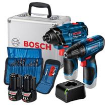 Kit Chave de Impacto e Furadeira Bosch GDR 120-LI e GSR 120-LI 3/8" e 1/4" Com Baterias