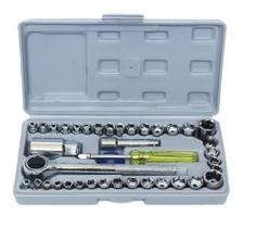 Kit Chave Soquete Catraca 3/8x17cm Canhão 40 Pcs Aço Carbono