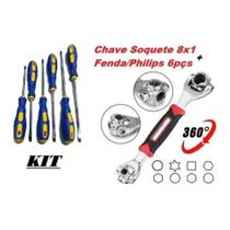 Kit Chave Soquete Multifunção 8x1 + Jogo Fenda/philips 6 Pçs