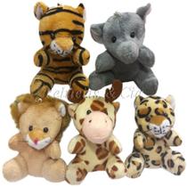 Kit Chaveiro Animais da Selva, Safari 9cm de Pelúcia - Jogo de 05pçs