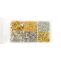 Kit Chaveiro Argola Pitão Fecho Níquel Dourado 140pçs + Caixa Divisória