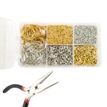 Kit Chaveiro Argola Pitão Fecho Níquel Dourado 280pçs + Caixa + Alicate Jacaré