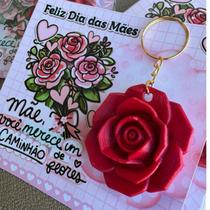 Kit Chaveiro Flor Rosa Dia das Mães com Cartão Presente Criativo Lembrancinha Delicada