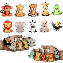 Kit Chaveiro Safari Baby 10 Unidades Mdf Bichos Selva Lembrancinha Maternidade Festa Aniversario - RPC SHOP