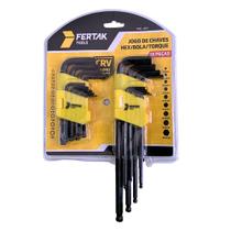 Kit Chaves 18 Unidades Hex/Bola/Torque com Suporte Organizador Fertak Kit Chaves 18 Unidades Hex/Bola/Torque com Suporte Organizador Fertak
