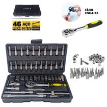 Kit Chaves Canhão Catraca Reversível Soquetes Profissional 46 Peças Material de Alta Qualidade Kit Chaves Canhão Catraca Reversível Soquetes Profissional 46 Peças Material de Alta Qualidade